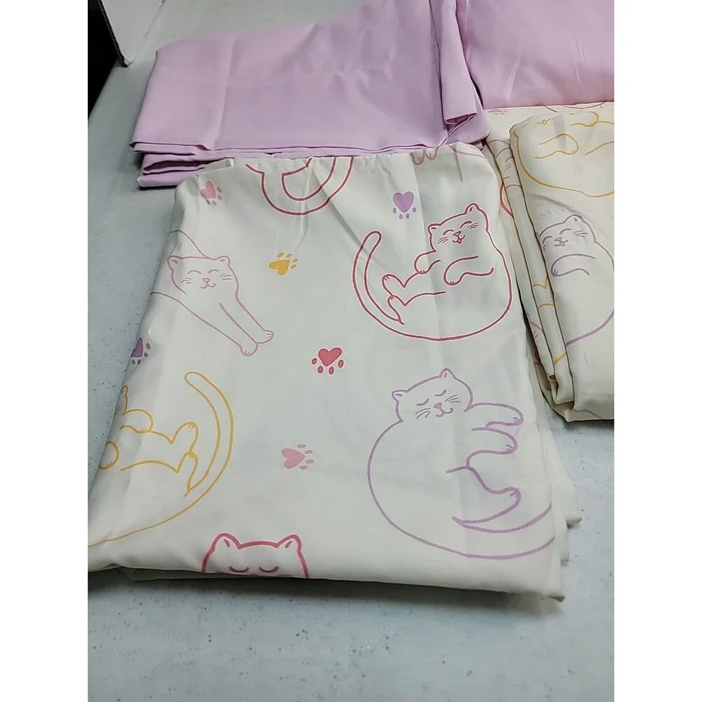 Kidz Mix Sleepy Cats Twin Fitted Flat 2 Pillow Case Set Pink